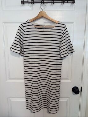 J. Crew Black & White Striped Short Sleeve Shift Dress